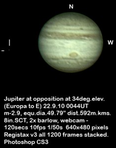 Jupiter Europa 22 September 2010 (by Bryan Lilley)